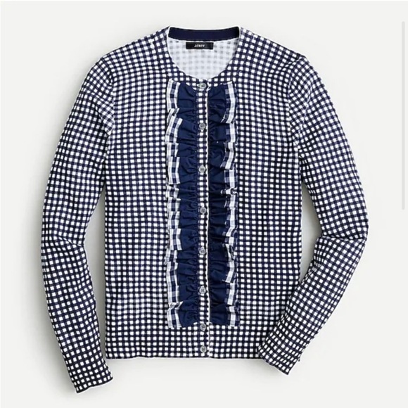 J. Crew Sweaters - J.Crew ruffle gingham cardigan